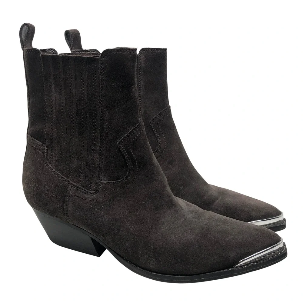 Marc Fisher LTD Boots Womens 9 Brown Suede Metal Toe Western Chelsea Cowgirl